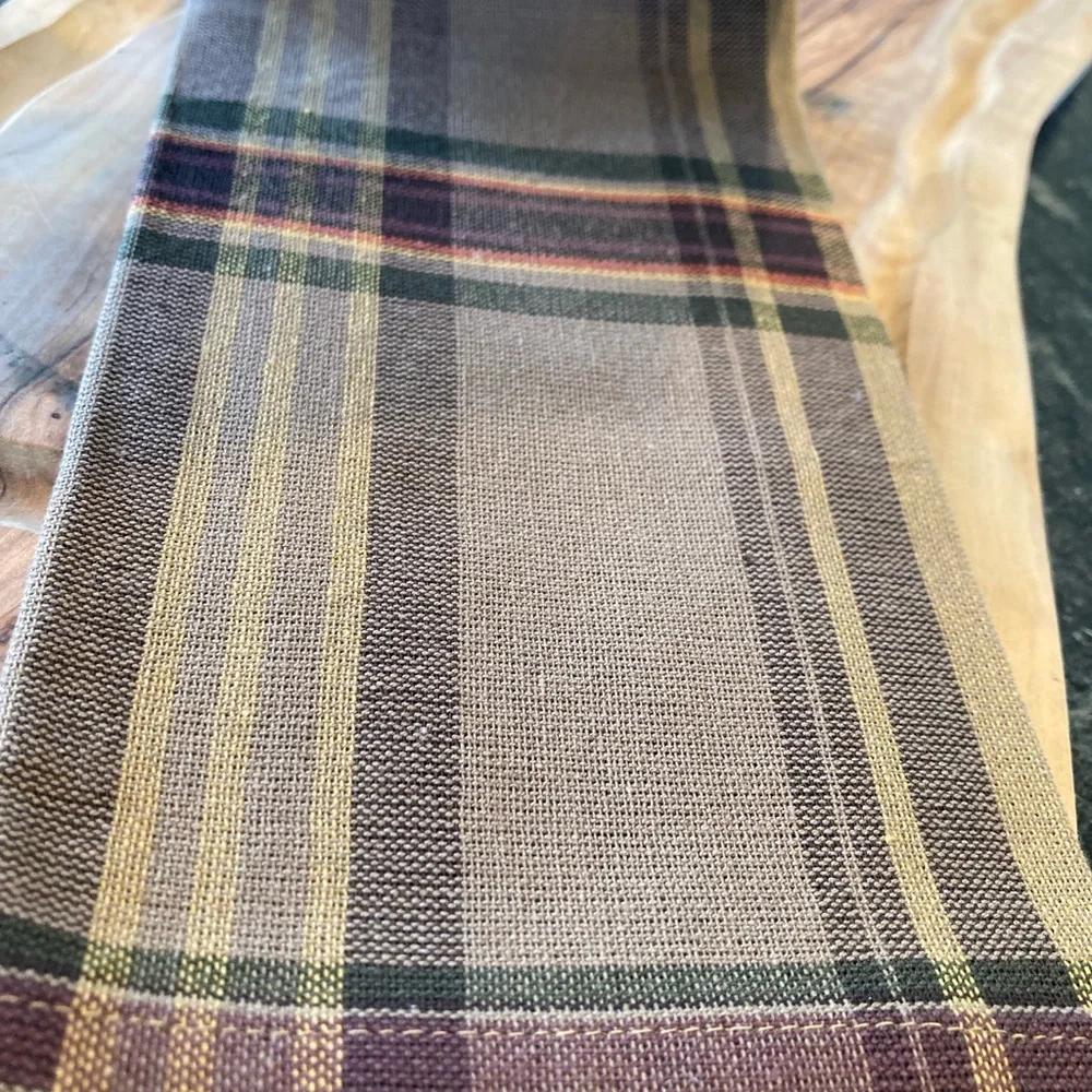 Pottery Barn Woodrow Plaid Cotton Napkins, SET OF 3 Brown Gray Multi Rare Rustic